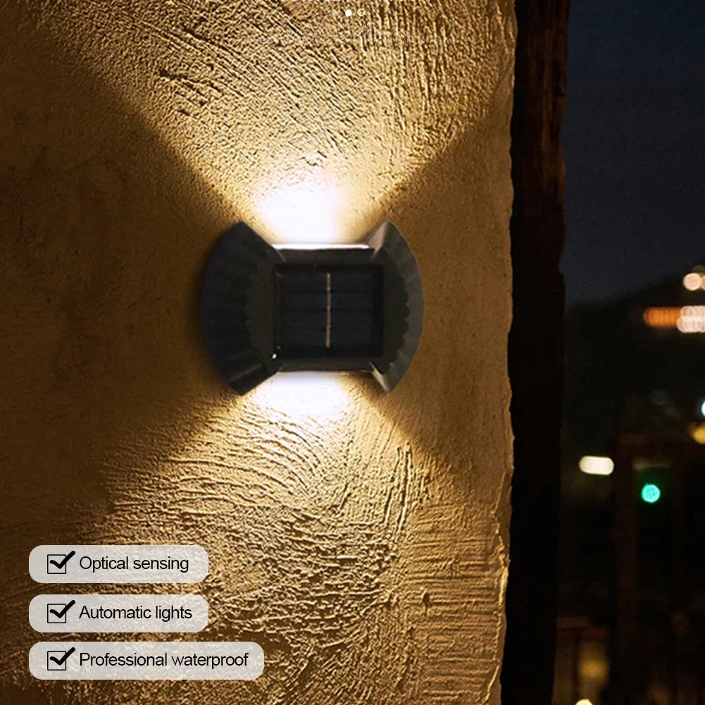 4PACK Solar Wall Lamp Waterproof Upper And Lower Luminous Lighting LED Light Fa