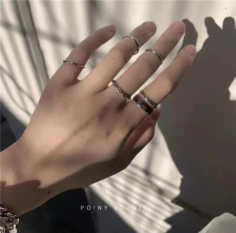 7pcs Ring set Instagram Hip Hop Style Adjustable Index Finger Joint Ring Retro Punk Men's and Women's