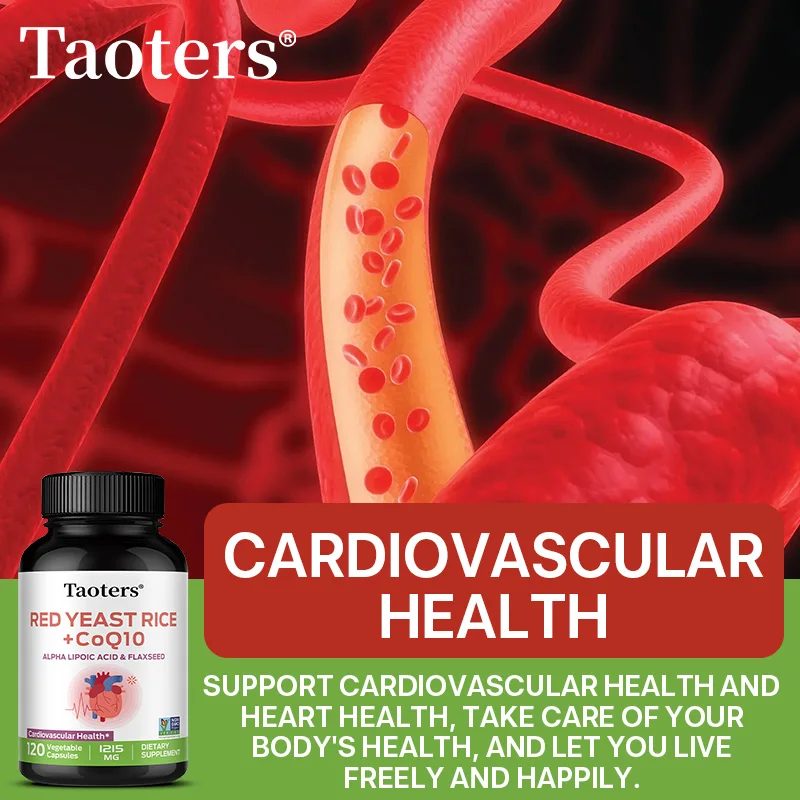 Red yeast rice 1215 mg + coenzyme q10, support heart, cardiovascular health, balance blood sugar, 30/60/120 capsules