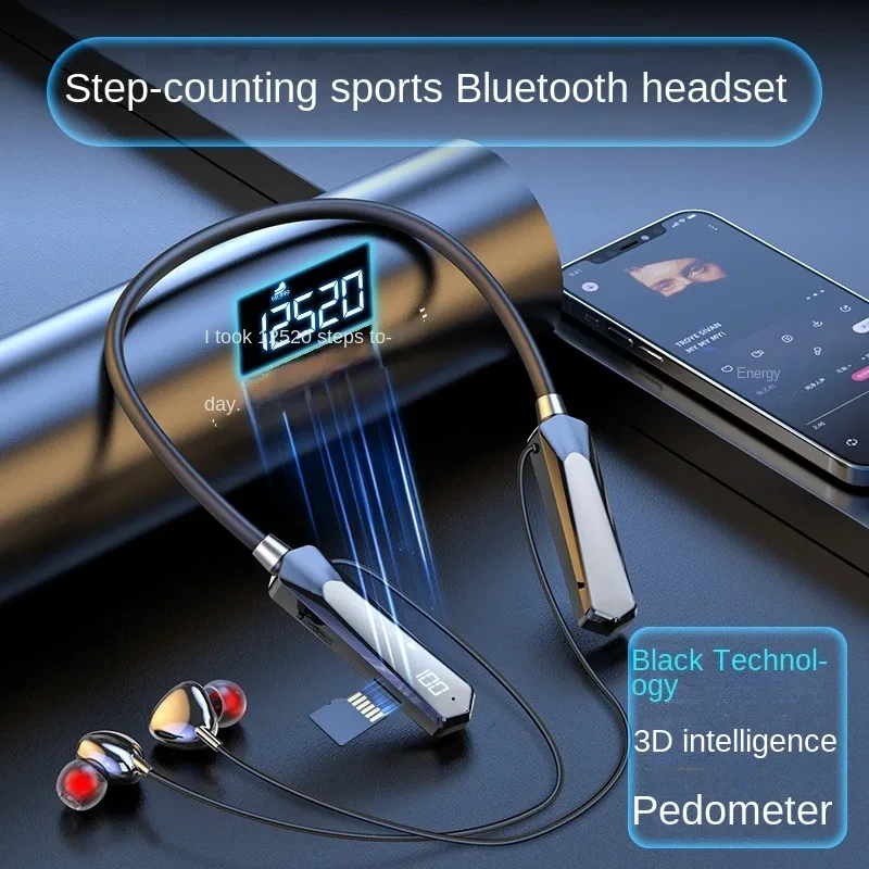 

Neckband Wireless Headphones Music Headset Sports Bluetooth Earphones with Step Counter Calory Distance Timer Long Duration