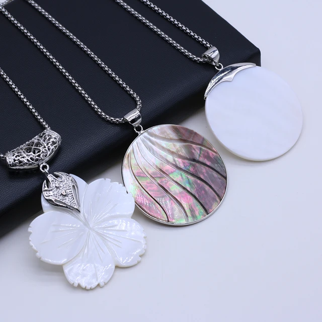 Mother of Pearl Necklace with Large Shell Pendant - Ruby Lane