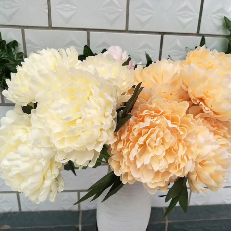 

Lation Five-headed Large Peony Artificial Flowers Bouquet Wedding Flower Wall Road Leads Decor Silk Flower Home Accessories