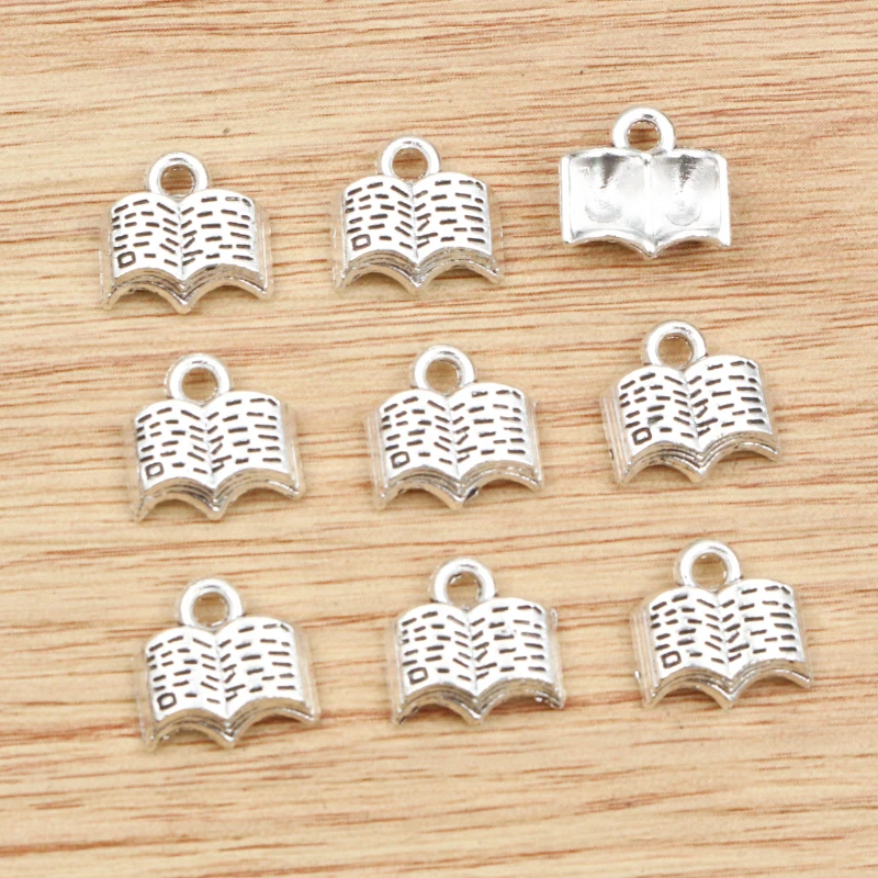 30pcs 12x11mm Antike Silber Überzogene Buch Handgemachte Charme Anhänger: DIY für armband halskette