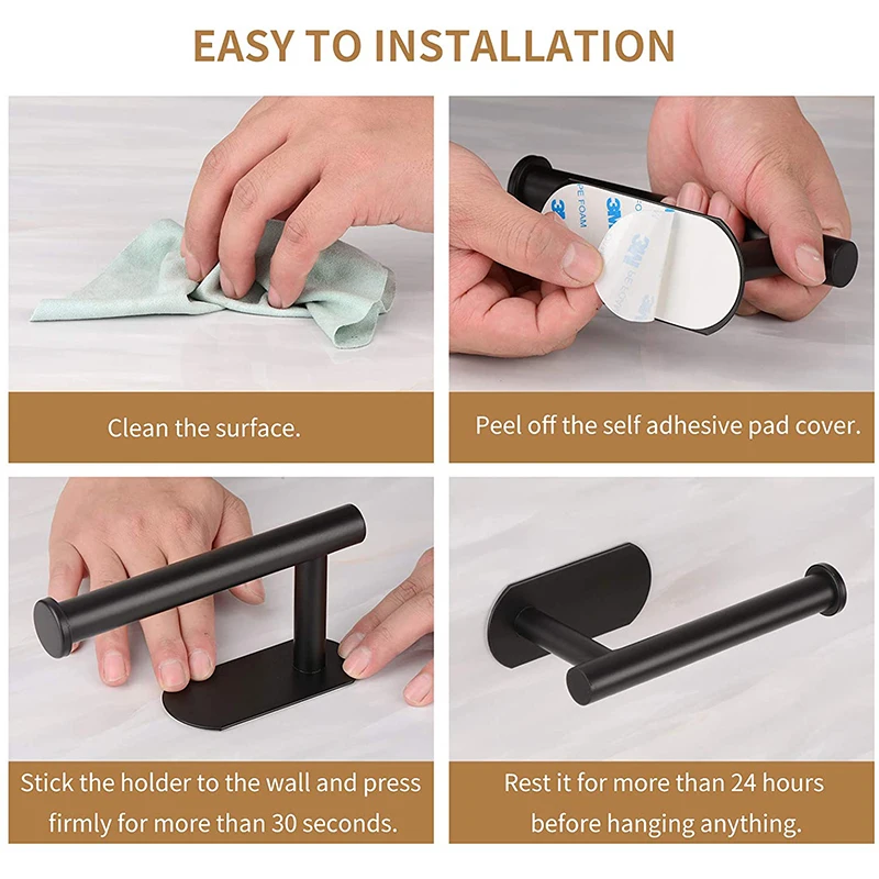 No Drilling Stainless Steel Self-adhesive Towel Bar Paper Holder Robe Hook Towel Ring Black Silver Gold Bathroom Accessories Set