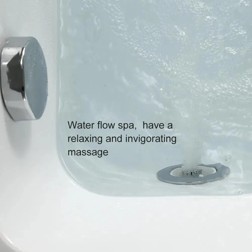 59'' Modern Acrylic Alcove Whirlpool Bathtub, Rectangular Water Massage Bathtub LED Soaking Tub with Bathtub Filler Faucet 2