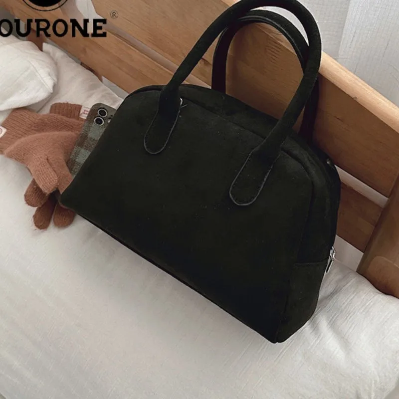 JIAERDI Vintage Brown Bowling Bag Women High Street Velvet Chic Casual Y2k Hand Bag Ladies Retro Harajuku Handbag Purse 2024