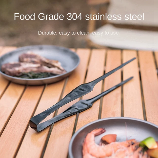 Kültéri Rozsdamentes Acél Barbecue Klipek Szett Oszlopok Kenyér Klip Fekete Megosztó Pálcikák Steak Ételklip - Image 4