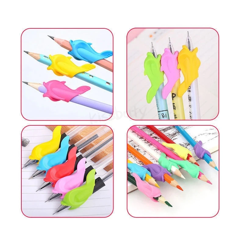 Kids Pencil Grasp Silicone Baby Learning Writing Tool Correction Device Fish Pen Grasp Writing Aid Grip Stationery 5-100pcs/Set