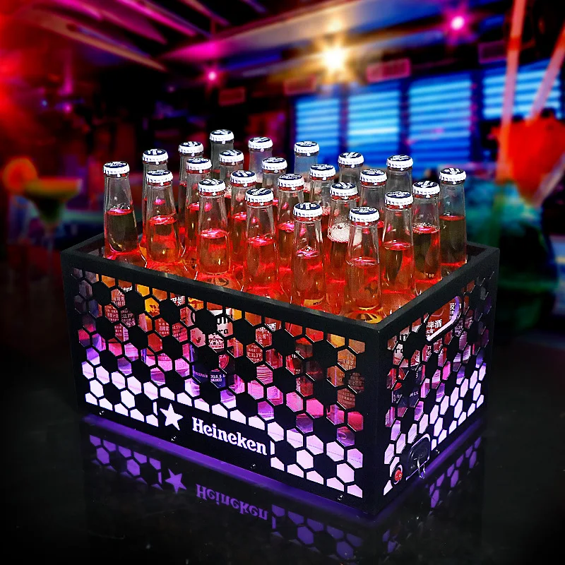 New iron frame hollow luminous football ice bucket nightclub party KTV beer barrel red wine basket wine holder stand