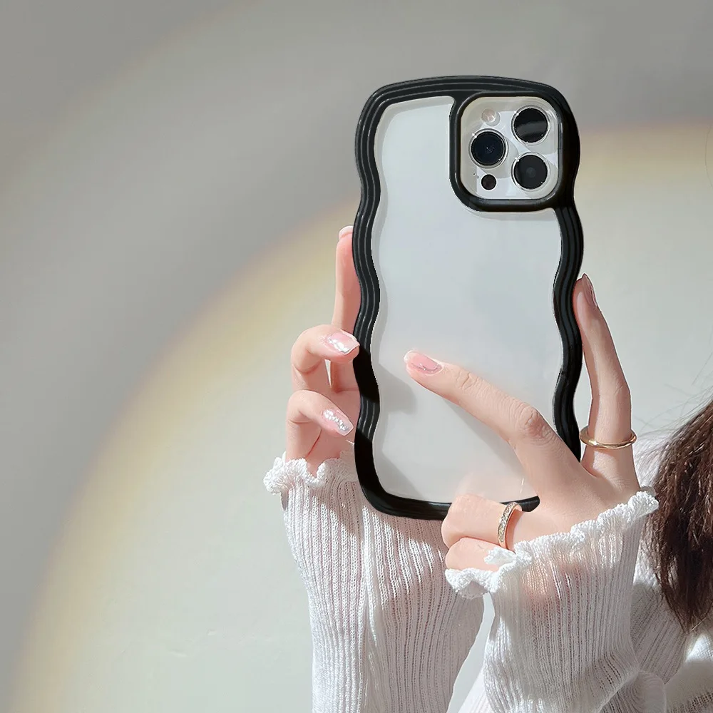 Chic Candy Transparent Shockproof Phone Case with Wave Frame Design