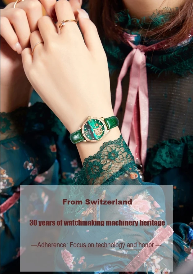 Luxus Automatische Skelett Mechanische Uhr Damen Uhr Hochwertige Wasserdichte Diamant Grüne Uhr Leuchtende Uhr_voghion.com