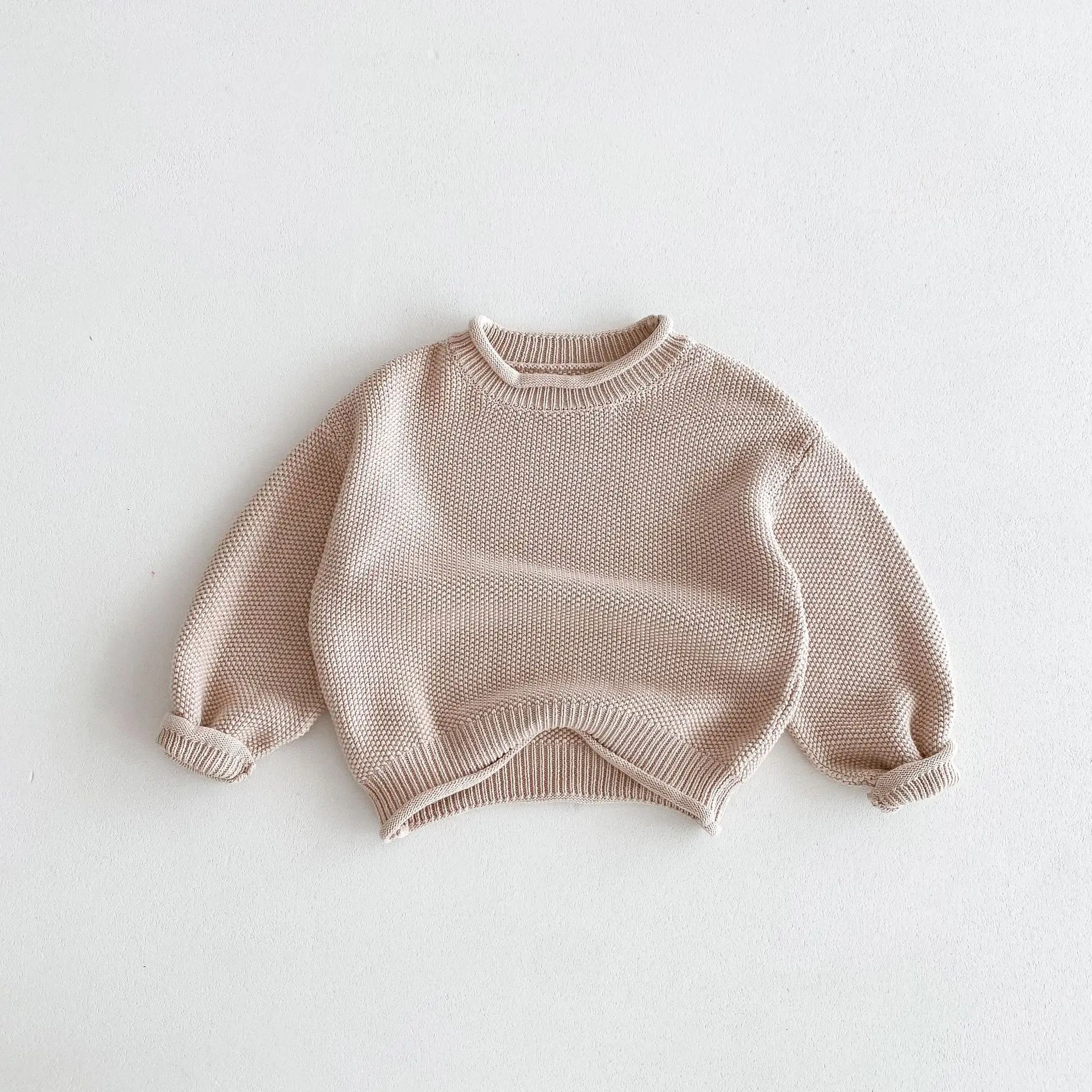 

2024 Autumn New Children Fashion Lantern Sleeve Sweater Baby Girls Knitted Pullover Solid Boys Casual Knitwear Kids Clothes