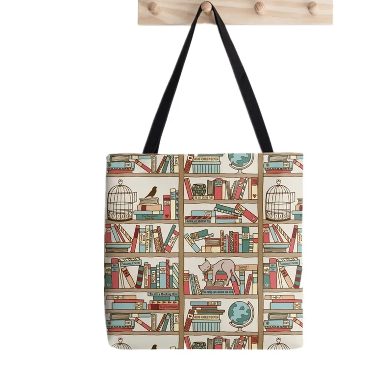 Women Shopper bag Funny Library cats Kawaii Bag Harajuku Shopping Canvas Shopper Bag girl handbag Tote Shoulder Lady Bag