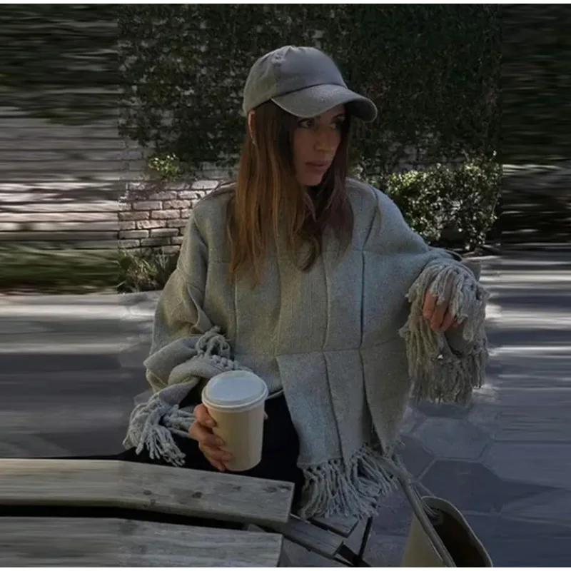 Vintage Solid Pleated Tassel Sweaters Women Casual Loose Knitted Pullover Sweater Female Autumn Chic Elegant High Street Tops