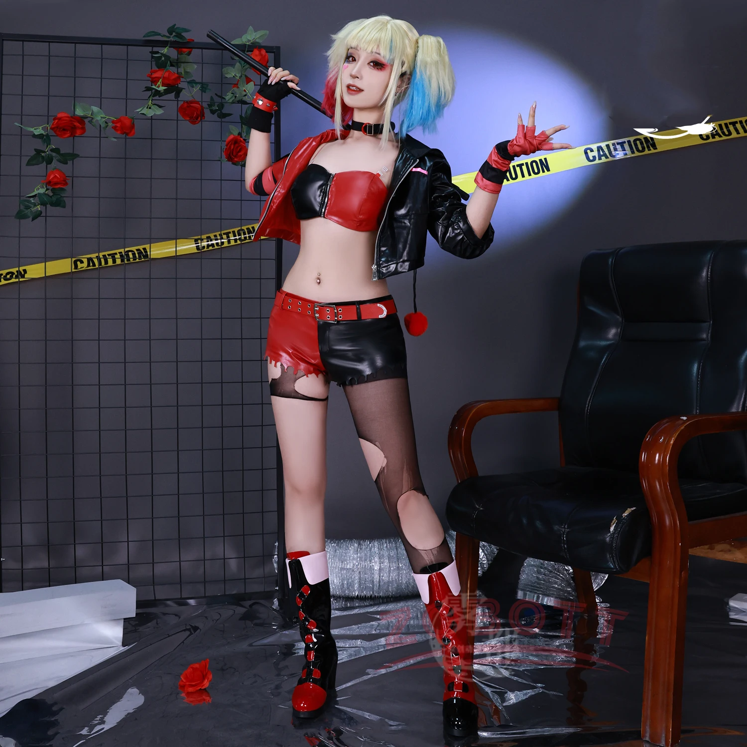 

Movie Joke Harley Cosplay Anime Another World Quinzel Costume Sexy Uniforms Wig Set Halloween Party Role Clown Outfit for Women