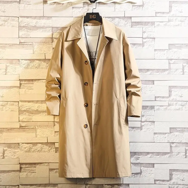 

Men's Hooded Trench Coat Mid-length Windbreaker Jacket 2023 New Spring Autumn Casual Overcoat Buttom Male Fashion Clothing H44