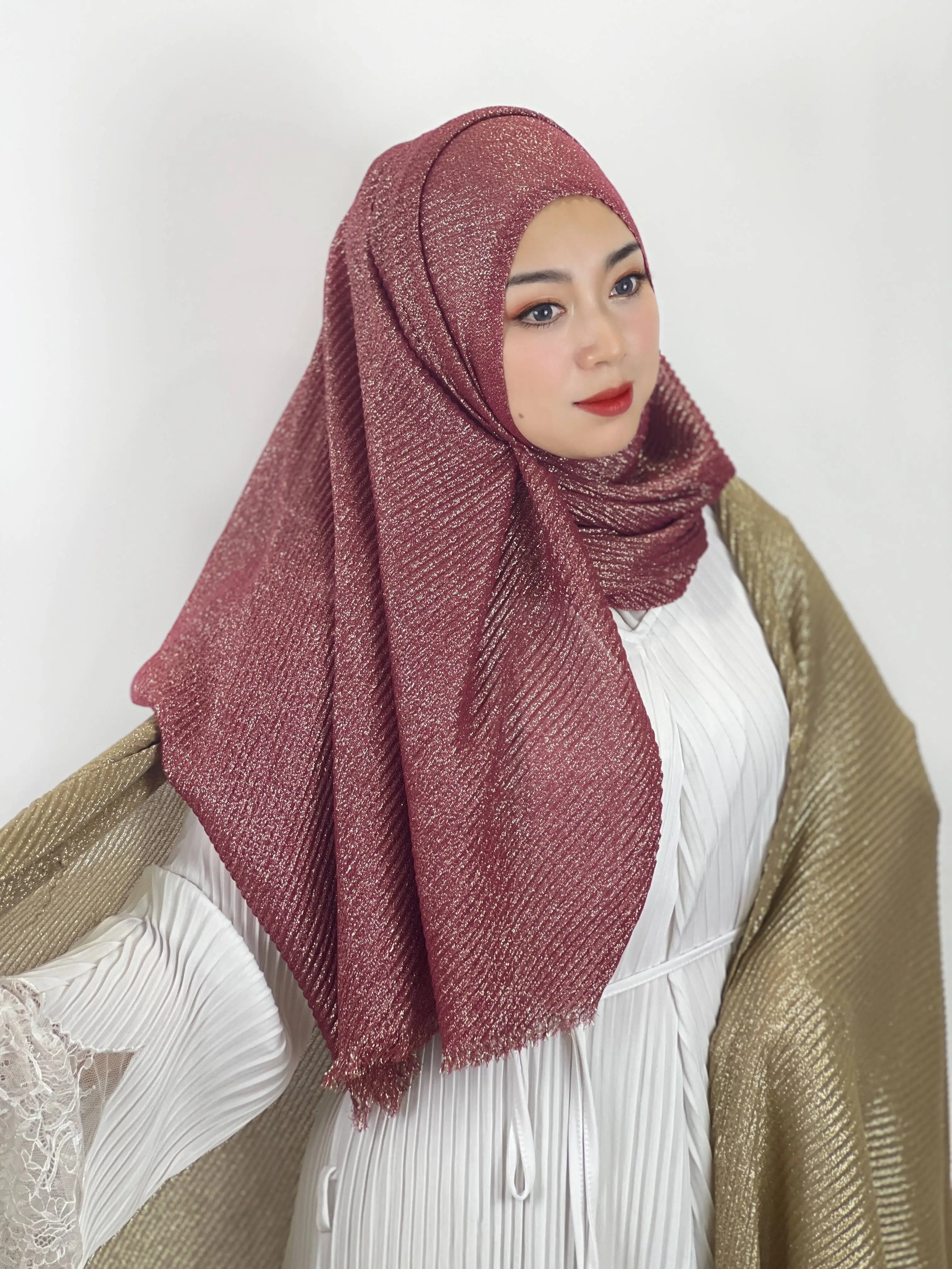 

Pure Color Silver Silk Wrinkled Polyester Scarf Women Warm Elegant Spring and Autumn New Monochrome Wrinkled Headscarf Shawl