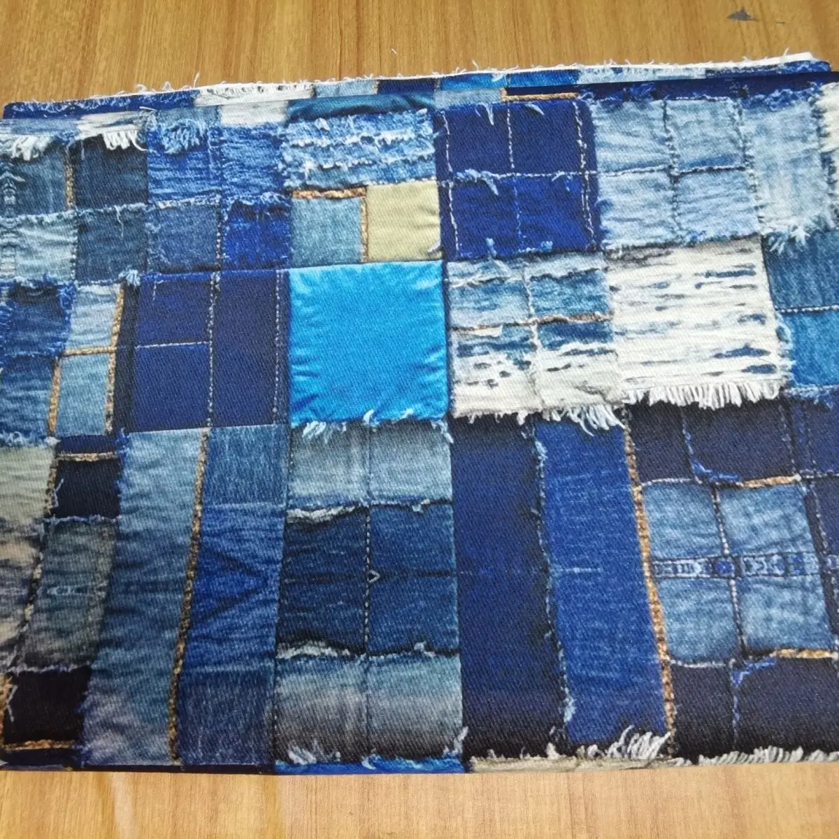 Patch Stitching Denim Digital Washed Tassel Jacquard Coat Texture Clothing Fabric Handmade Cloth DIY Bag Fabric