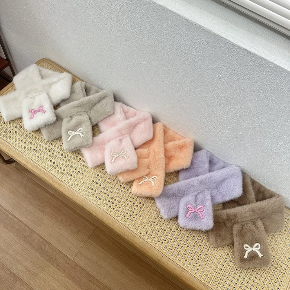 Fashion Solid Color Bowknot Scarf Korean Style Warm Kids Plush Scarf Windproof Casual Anti-Cold Neckerchief Girls