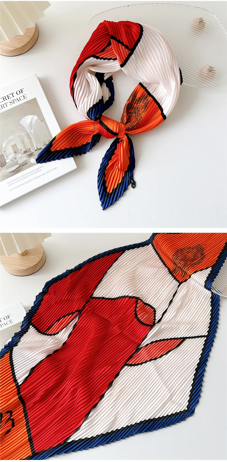 Luxury Silk Pleated Scarf - Womens Hair  Neck Accessory