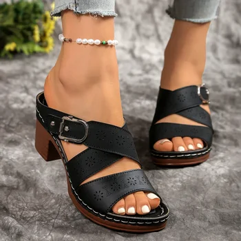 شباشب نسائية صيفية عصرية جديدة خفيفة الوزن برأس مستدير مفتوحة من الأمام/مقدمة ضحلة شباشب مثيرة ومريحة بكعب عالي