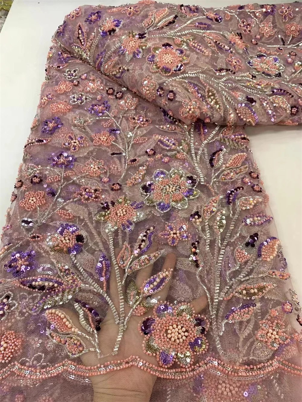 Luxury fabric High Quality French beads Sequin Lace Fabric African Groom Lace Fabric 5 Yards For Nigeria Wedding Party Dress