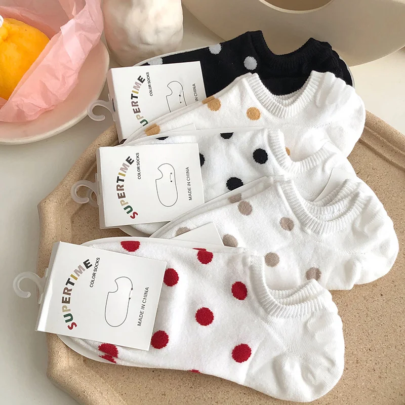 

5Pais/Lot Women Socks Short Cotton Aesthetic Novelty Dot Sweet Boat Socks Chaussette Femme Skarpety Kobieta Ankle Sock Woman New