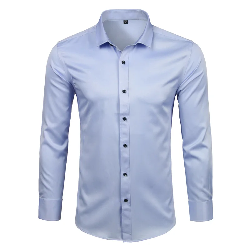 Men's Bamboo Fiber Long Sleeve Dress Shirts Slim Fit Casual Button Down Elastic Formal Shirts For Business Man