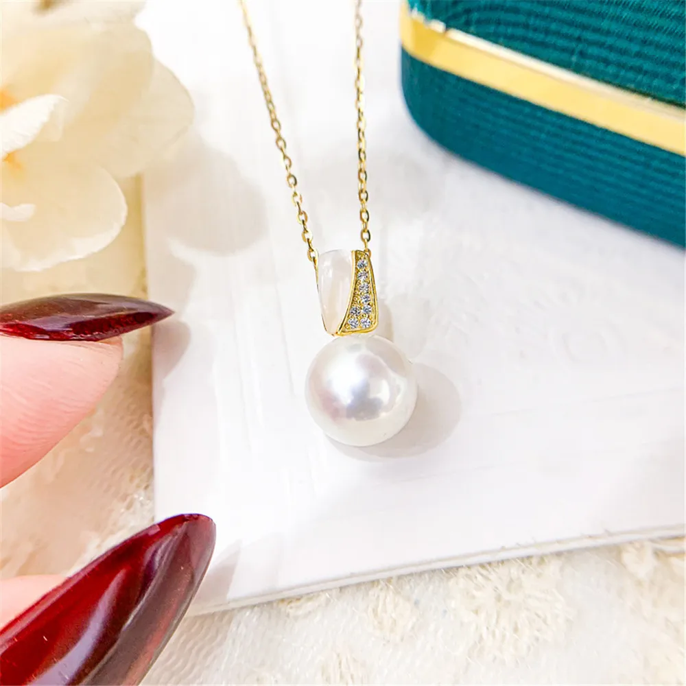 

DIY pearl accessories S925 sterling silver pendant with empty holder K gold silver necklace pendant with 8-12mm round beads