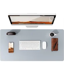 Premium Non - Slip PU Leather Desk Mat - Large Laptop and Office Surface Protector - 100x50 cm (Light Gray)