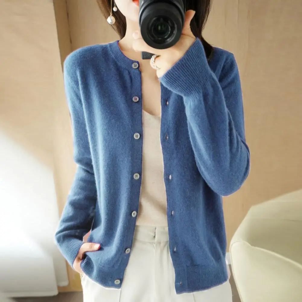 

Fashion Spring Autumn Female O-Neck Wool Sweater Women Knitted Cardigan Basic Knitwear Clothing Tops