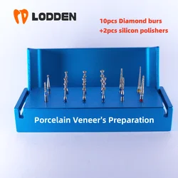 12pcs Porcelain Veneer's Preparation KIT 10Diamond burs& 2silicon polishers 6000A Denstistry Grinding Contouring Polishing Tools