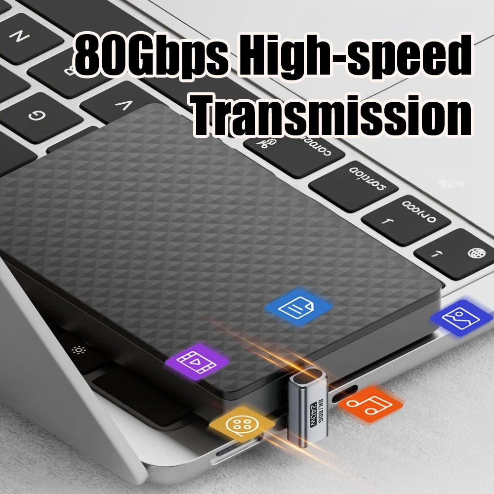 U자형 PD240W USB C 어댑터 8K@60Hz 80Gbps 180도 USB C 암-수 어댑터 커넥터 썬더볼트 4/3 스위치 노트북용