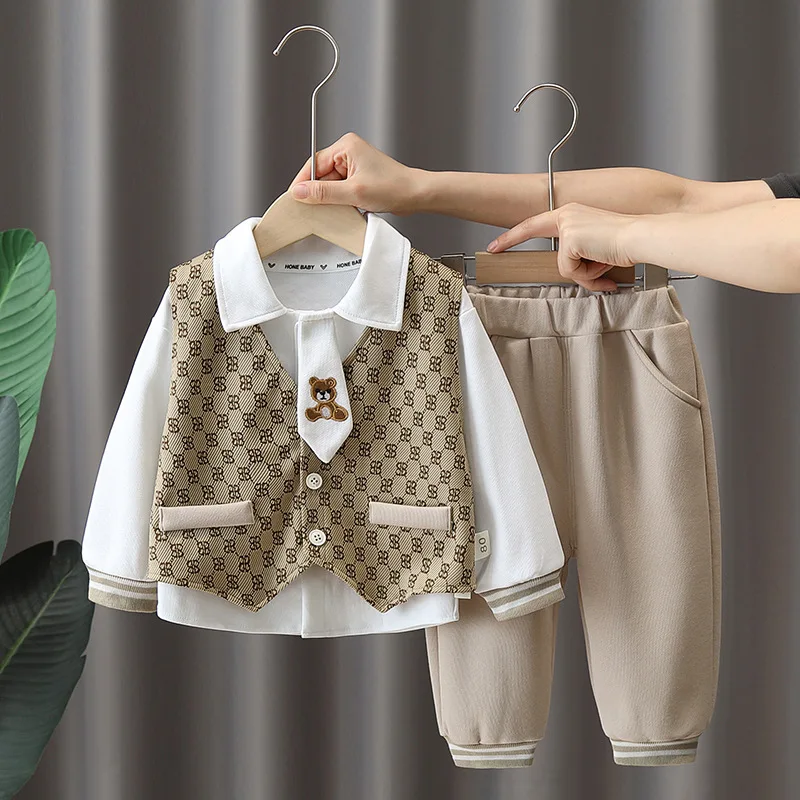 

Комплекты одежды для мальчиков, весна-осень, детский жилет, рубашка, брюки, 3 предмета, Свадебный костюм для ребенка, костюм на день рождения 5 лет, детская одежда