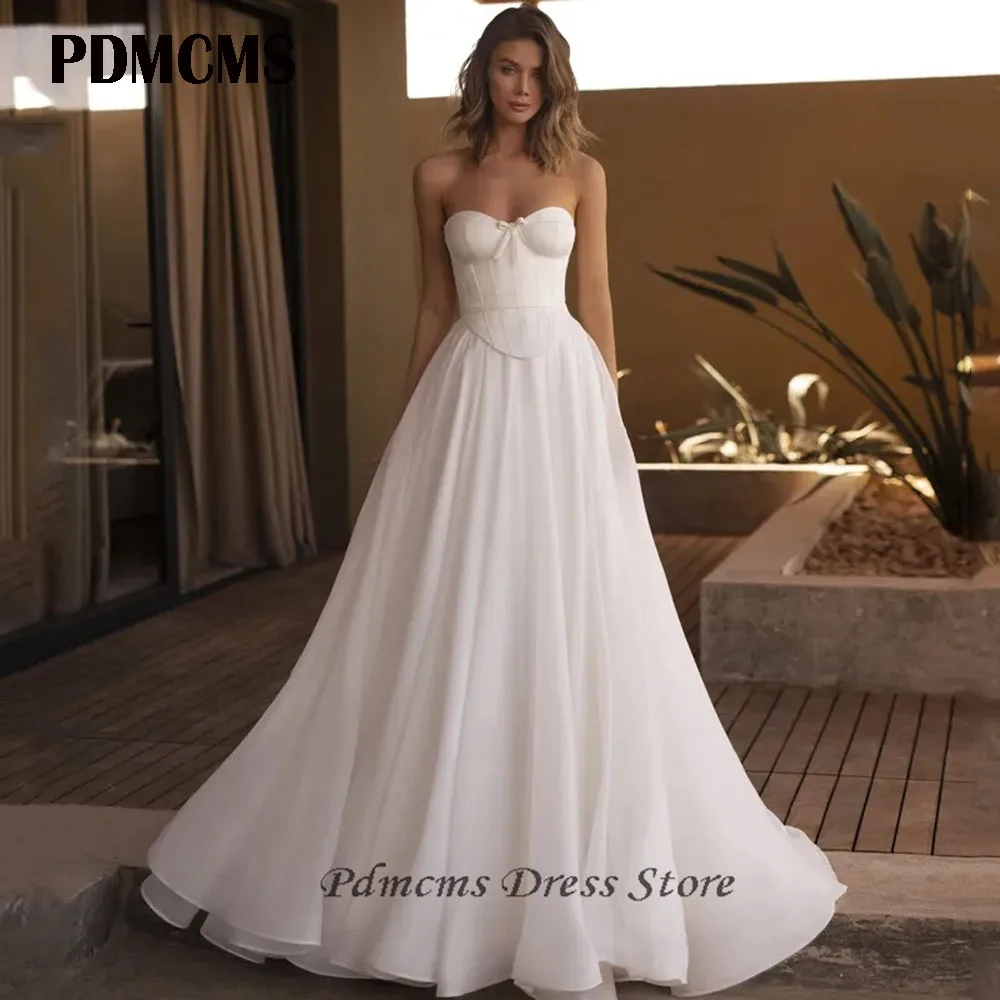

PDMCMS Elegant A-Line Wedding Dresses Sweetheart Bride Party Dress Sleeveless Bridal Evening Prom Gowns Custom Size For Women