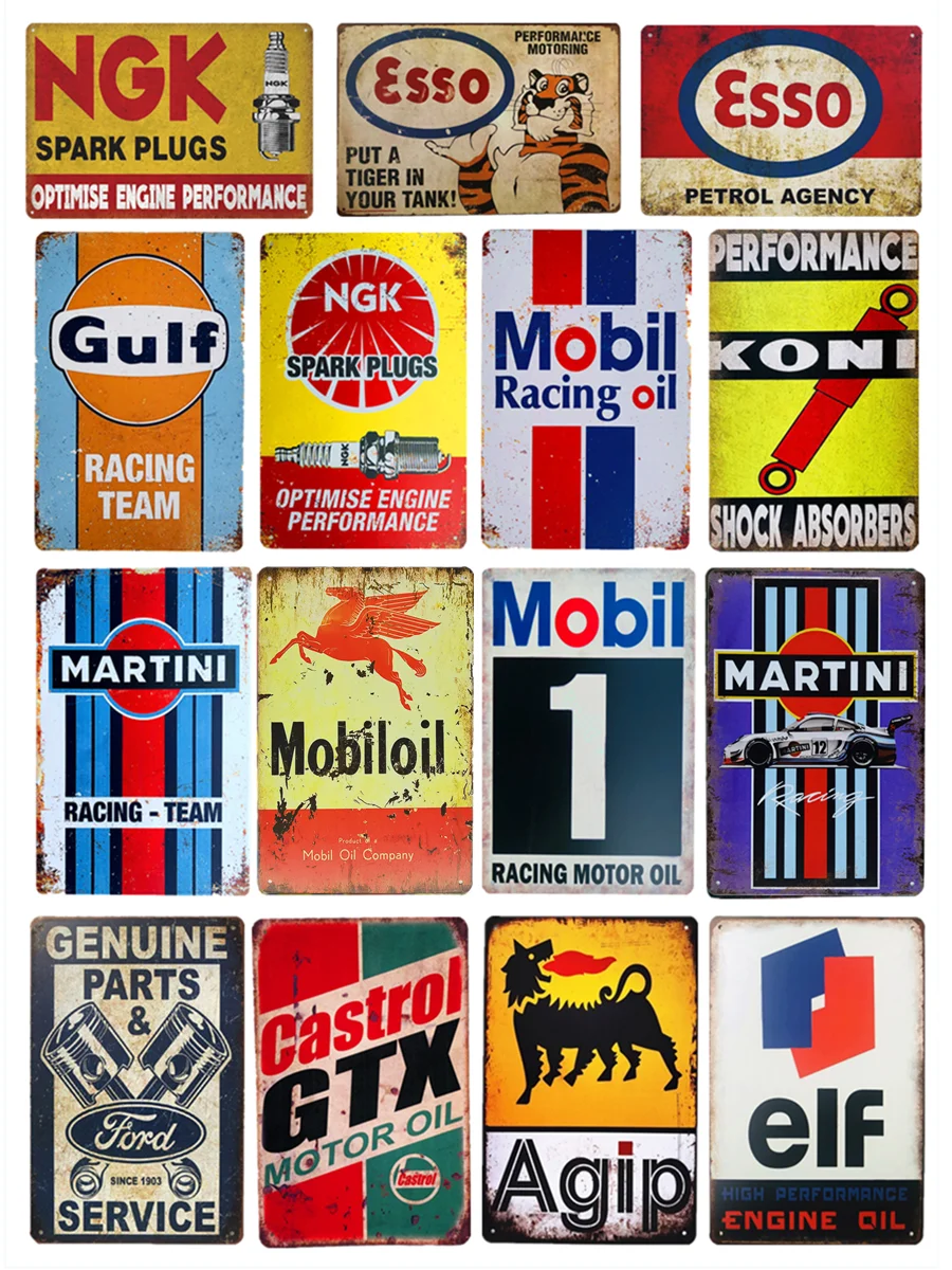 Shabby Chic Vintage Metal Tin Signs Gulf Esso Agip Man Cave Plate Motor Oil Garage Wall Stickers Gas Decor Placca