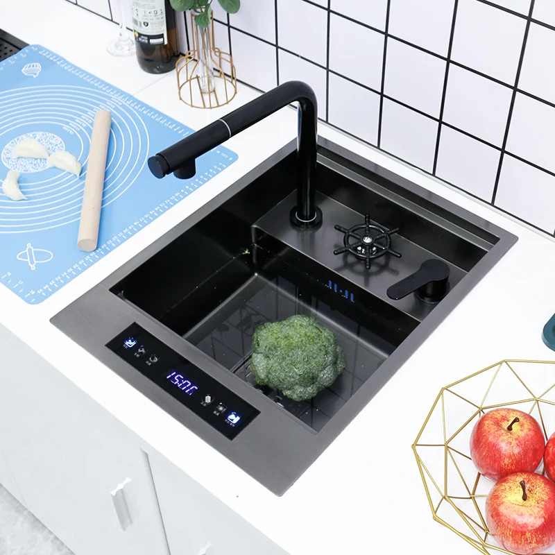 

304 Stainless Steel Invisible Sink Nano Vegetable Wash Basin Bar Cup Washer with Cover - with Intelligent Disinfection Function