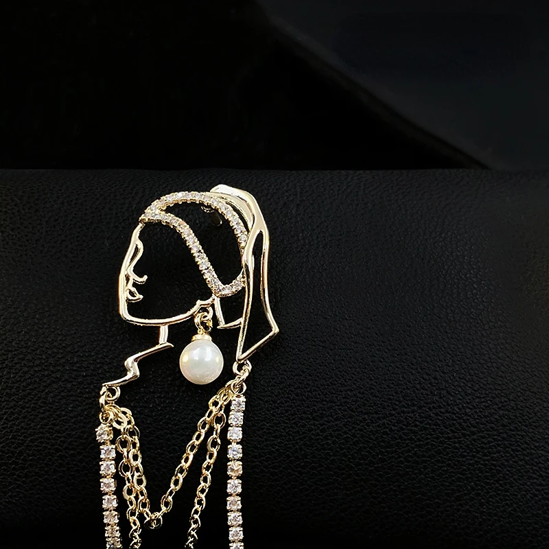 Girl's Brooch Tassel With Pearl Earrings Design Sense Niche High-End Exquisite Women's Suit Accessories Rhinestone Jewelry Pins