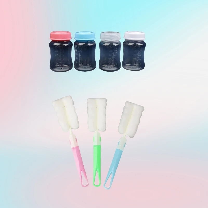 Breast milk storage bottle Food freezer Fresh cup Long handle baby bottle brush Removable soft sponge water cleaning tool