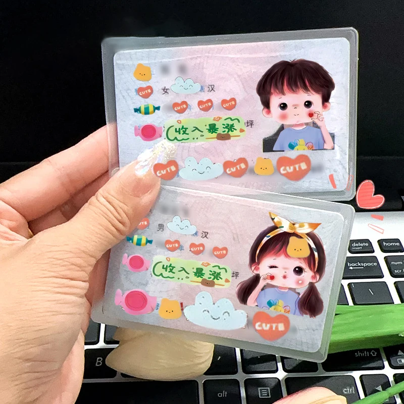 

ID Card Cover Avatar Face Blocking Spoofed Protective Case Couple Cartoon Anti-magnetic Funny Gift Transparent Card Holder