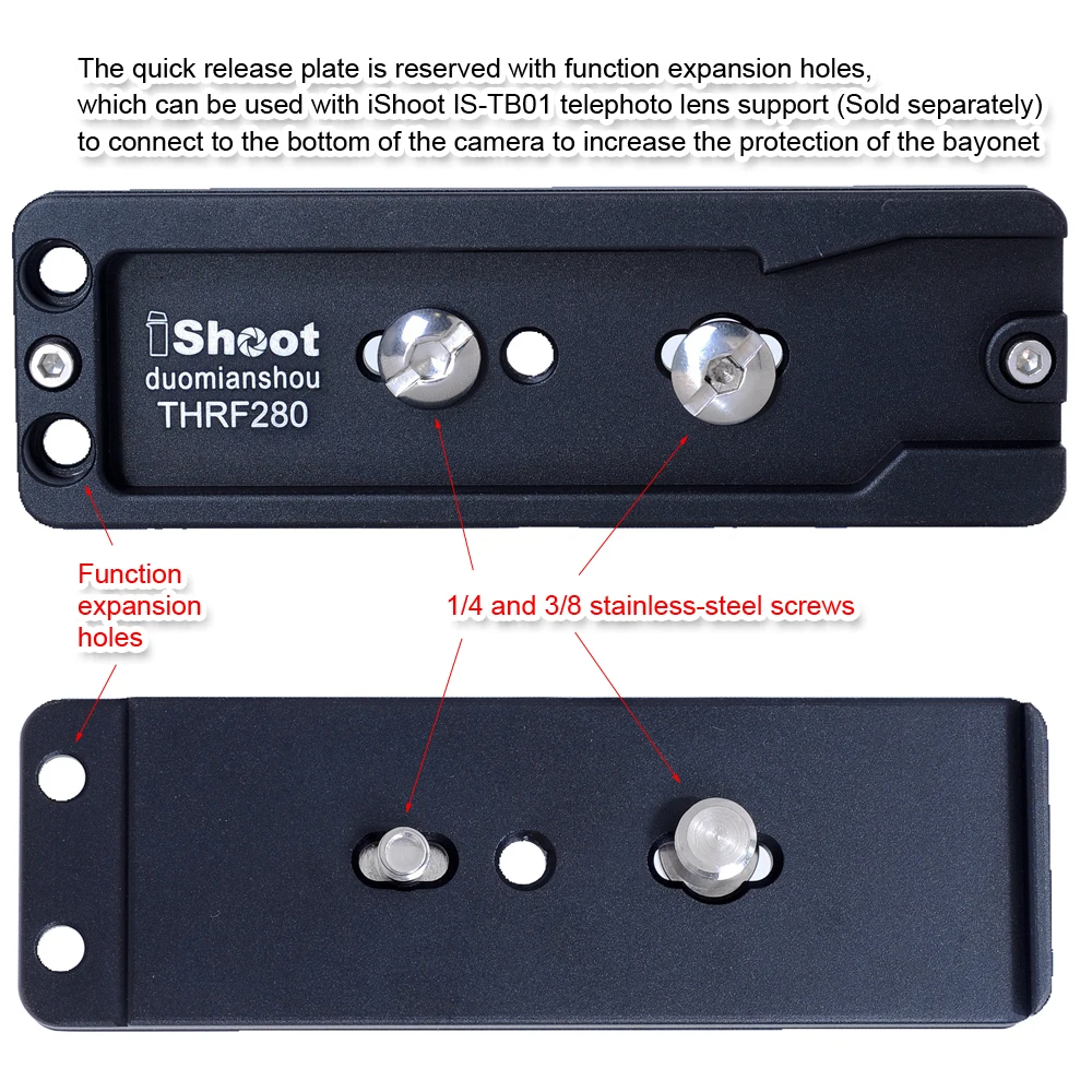 iShoot - Piastra a sgancio rapido da 80mm QS-80, per fotocamera di grandi dimensioni con impugnatura batteria e Arca-Swiss Fit Morsetto a testa sferica treppiedi