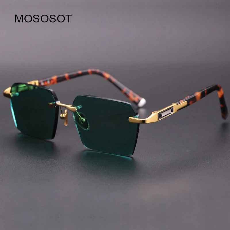 

Crystal Stone Sunglasses Man Green Rimless Glass Sun Glasses Natural Mineral Lens Women Acetate Frame Anti Scratch Top Quality