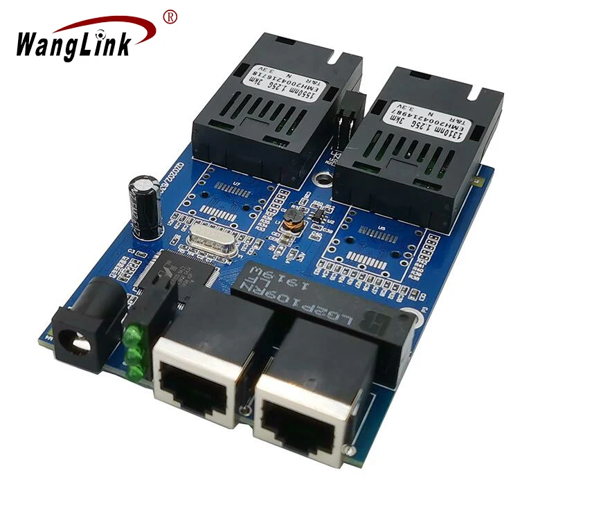 Wanglink Gigabit 2*fiber + 2*Rj45 optical fiber media converter single mode fiber optic to rj45 media converter PCBA fc 20km 1310 1550nm single mode 8 ch dry contact closure over fiber media converter