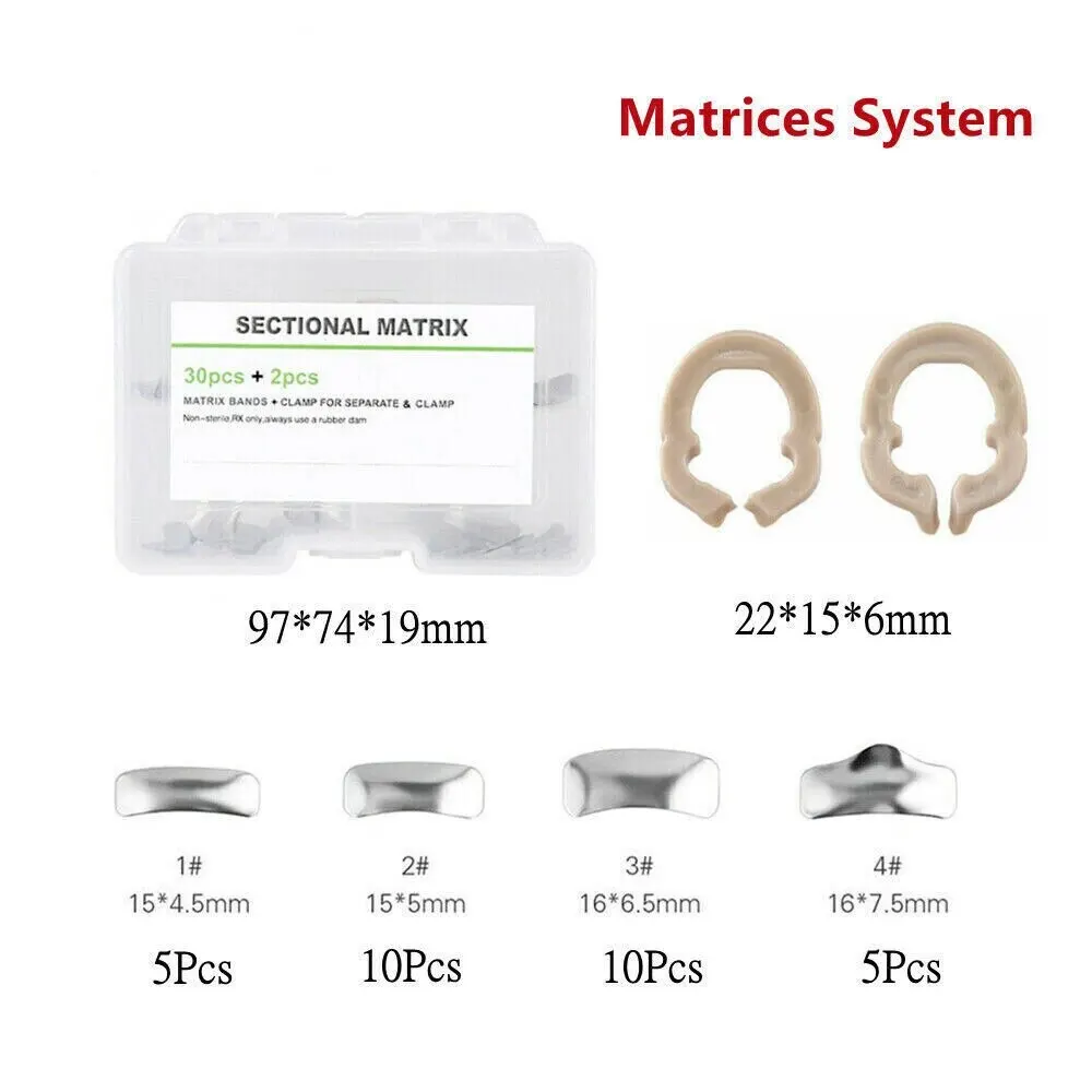 Sistema Di Matrice Sezionale Dentale F1 Denspay Dental Sezionale Sagomato Metallo 30 Pezzi Matrix Band M2 E 2 Pezzi Clip Ring R3