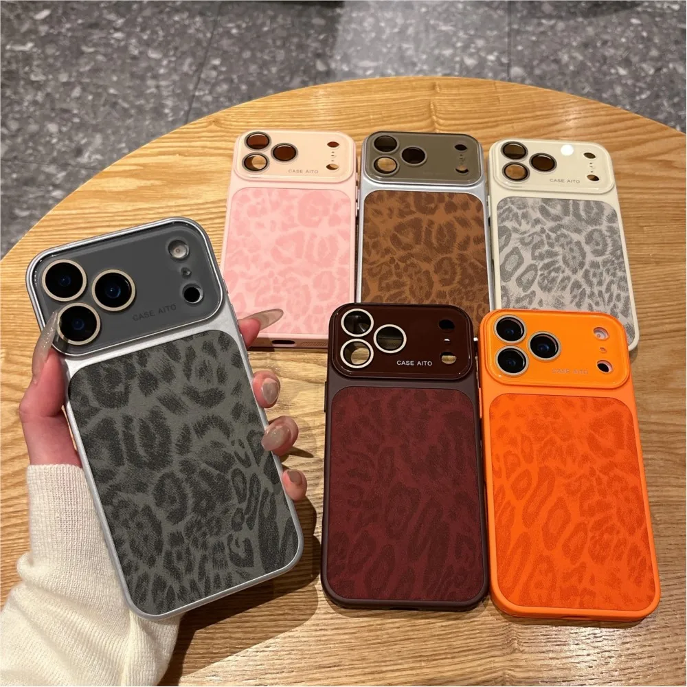 Luxury Leopard Print Leather Texture Phone Case - Cool Matte Shockproof Bumper Cover