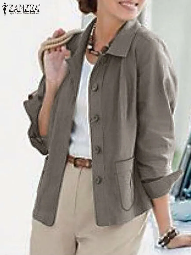 

ZANZEA Spring Women Long Sleeve Solid Jackets Work Chaqueta Outwear Fashion Streetwear Elegant Casual Lapel Neck Loose Thin Coat