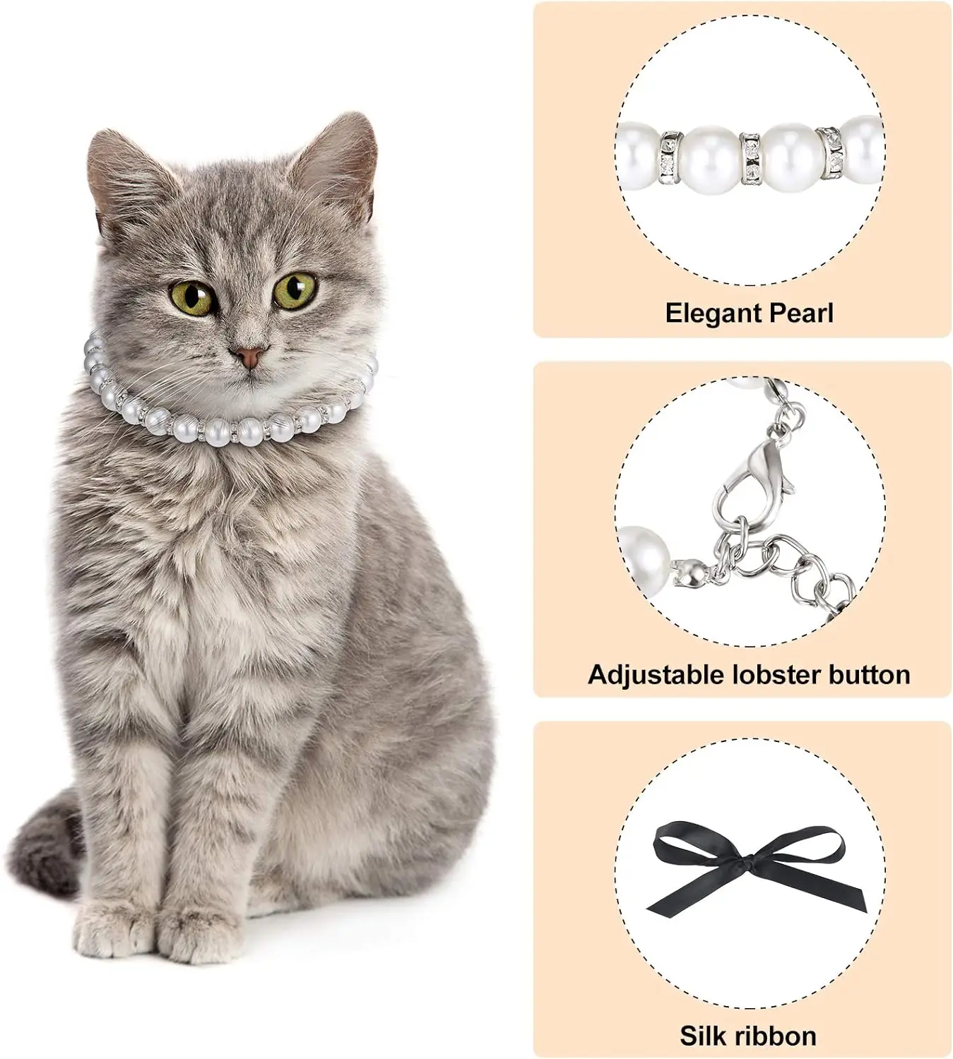 

TONG Adjustable Pet Pearl Necklace Accessories for Cats Gotas Animals Fashion Gem Sphynx Cat Collar Kitten Dog Collier Chat