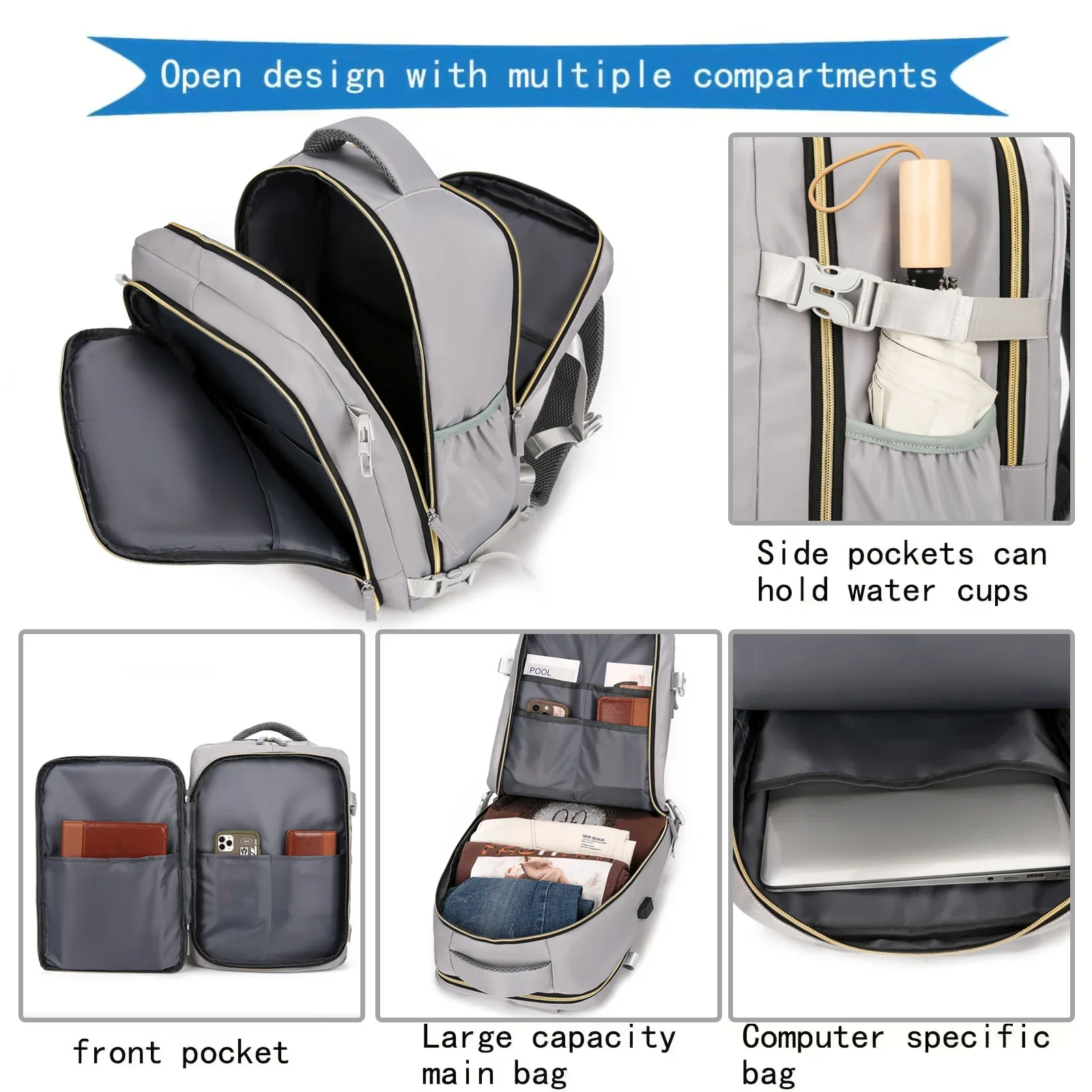 Multifunctional Travel Backpack Large Capacity Airline-approved Luggage Bag Schoolbag Outdoor Sports With Shoes Compartment