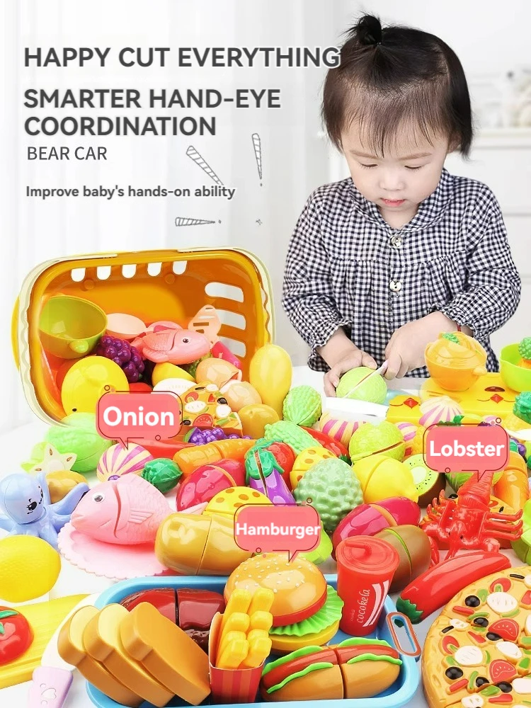 Kids Shopping Cart Trolley Play Set With Food Fruit Vegetables Accessories Play House Educational Toy Simulation Gifts for Girls 4