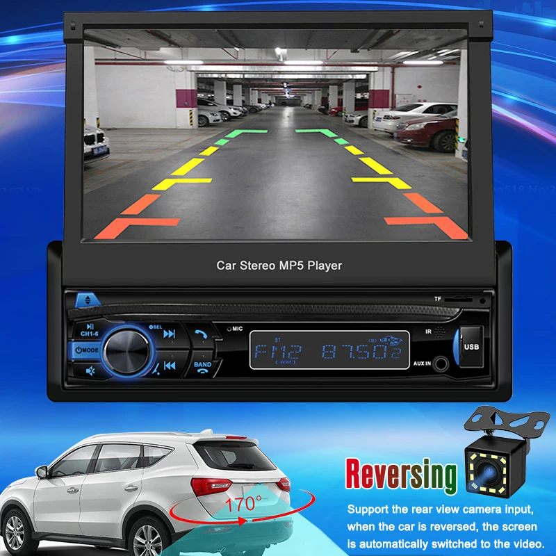 Ahoudy 1 Din Car Bluetooth Radio Fm Lettore Multimediale 7 "Touch Screen Retrattile Universale Autoradio Stereo Navigazione Gps